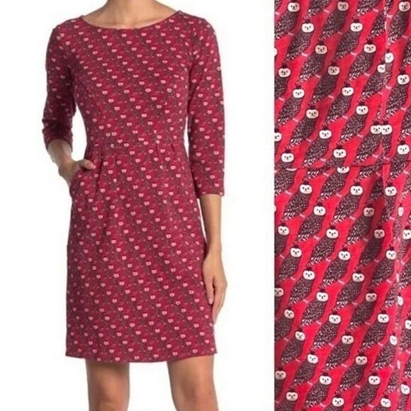 Boden Red Owl Print Dress - Picture 1 of 8